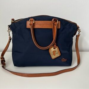 Dooney and Bourke Navy medium purse leather trim and handles